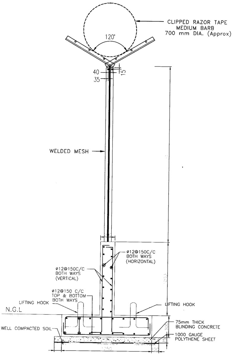 Clipped Razor Barb Wire above V Arm Support and Welded Mesh Panels