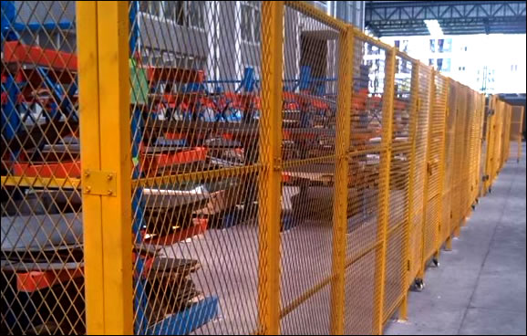 Mesh barrier panel for factory work cell seperation