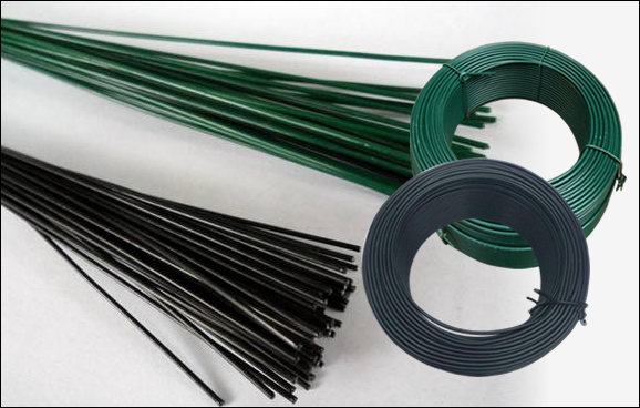 Black and green plastic coated wire ties